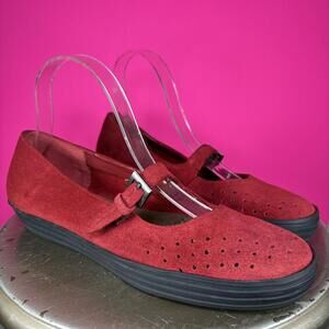 Aerosoles Altitude Perforated Red Suede Mary Jane Flat US 8.5